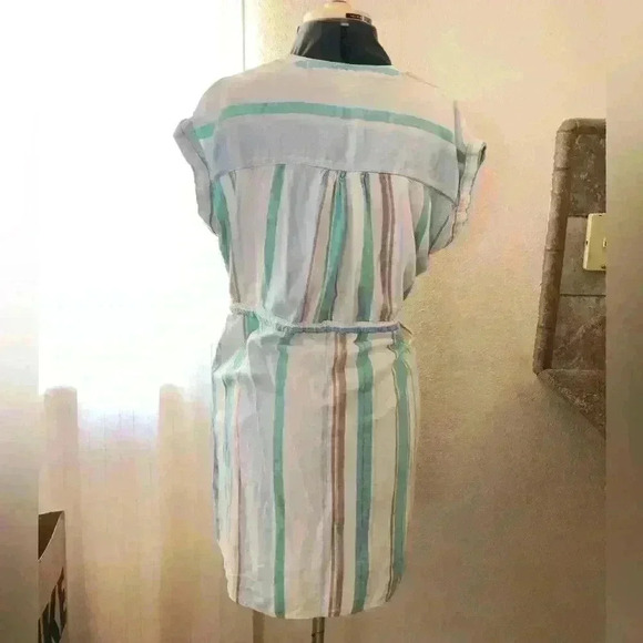 Time and Tru White and Neutral Colors Vertical Stripe Cinched Dress Women M - Picture 10 of 11
